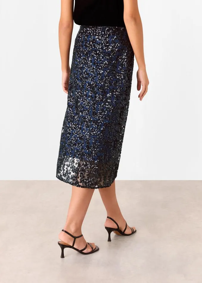 Whistles Skirts Black Floral Sequin Midi Skirt 8211 Women