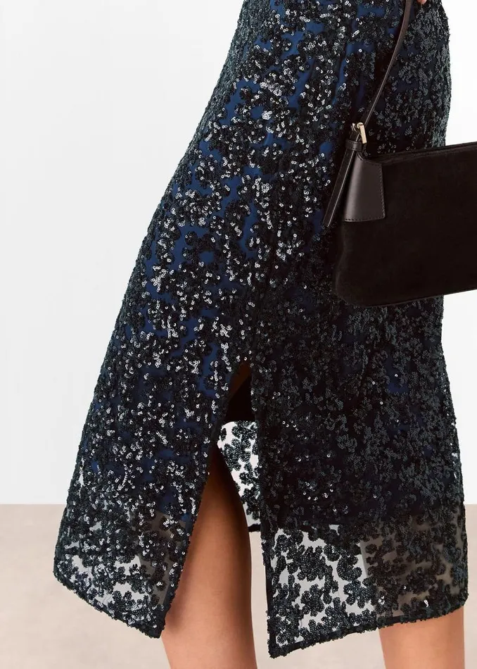Whistles Skirts Black Floral Sequin Midi Skirt 8211 Women