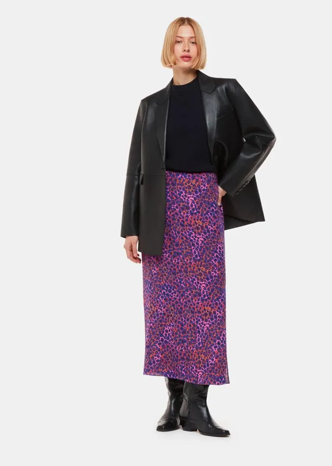 Whistles Skirts Pink Mottled Leopard Midi Skirt 8211 Women
