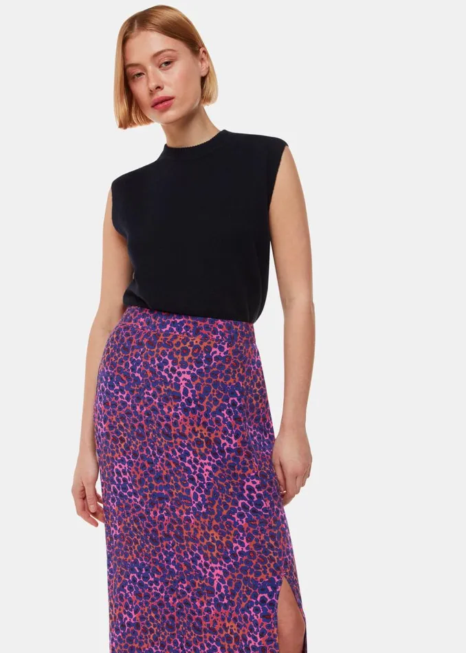Whistles Skirts Pink Mottled Leopard Midi Skirt 8211 Women