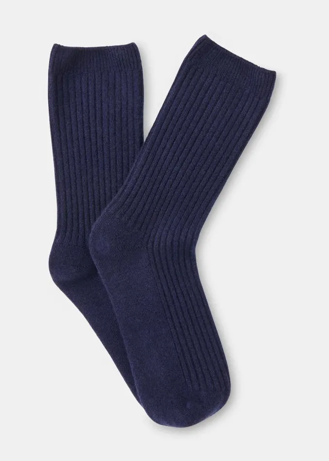 Whistles Socks and Pantyhose Navy Cashmere Ribbed Socks 8211 Women
