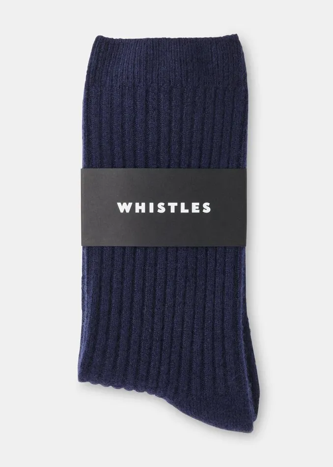 Whistles Socks and Pantyhose Navy Cashmere Ribbed Socks 8211 Women