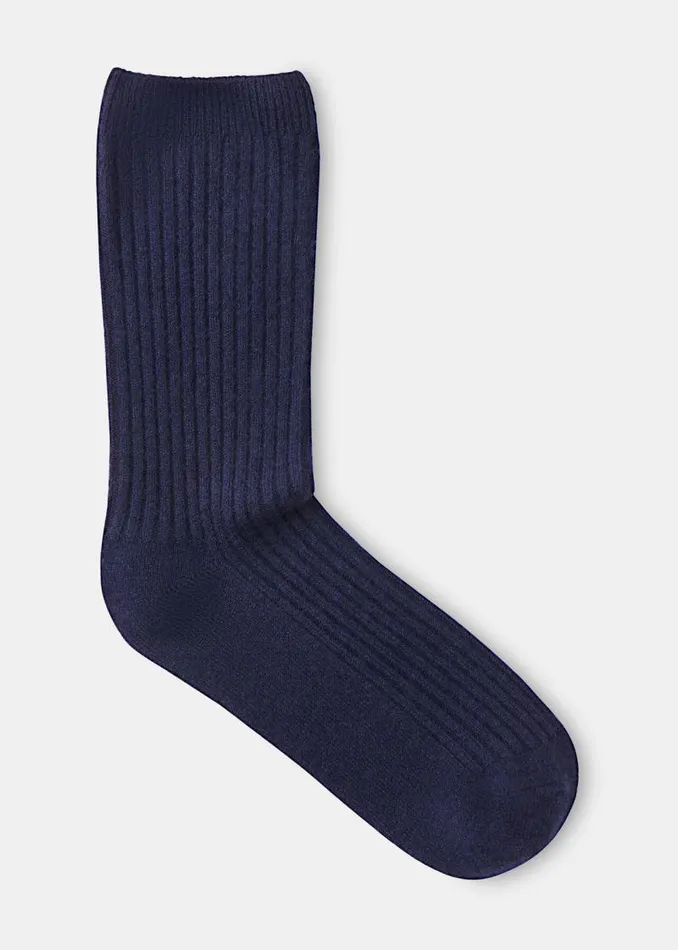 Whistles Socks and Pantyhose Navy Cashmere Ribbed Socks 8211 Women