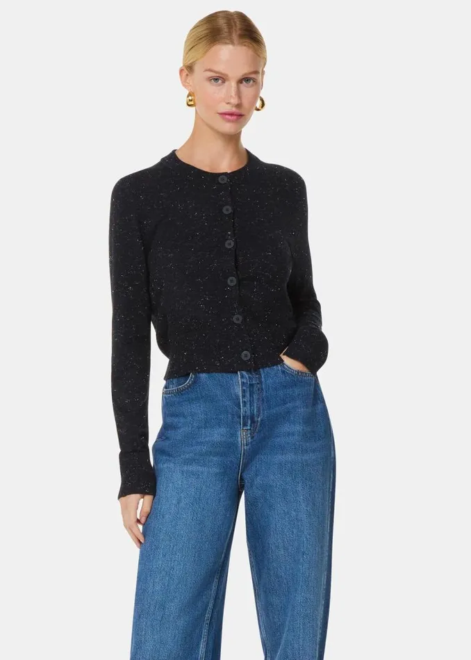 Whistles Sweaters and Cashmere Black Annie Sparkle Cardigan 8211 Women
