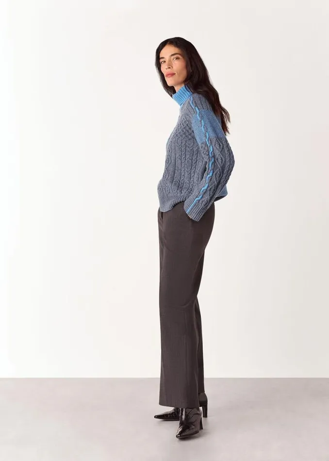 Whistles Sweaters and Cashmere Blue Patchwork Cable Knit Sweater 8211 Women
