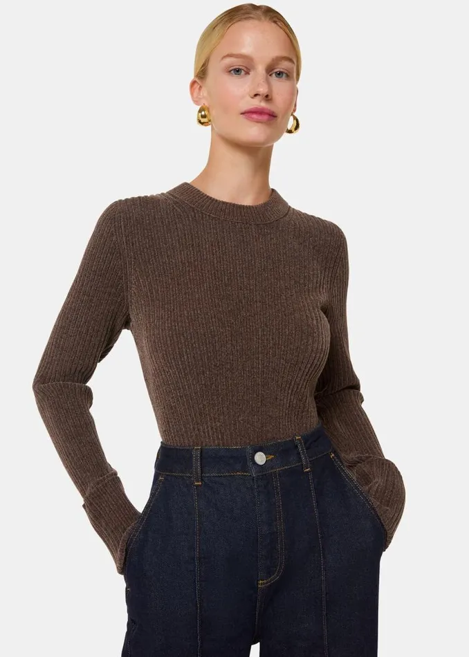 Whistles Sweaters and Cashmere Brown Chenille Rib Detail Sweater 8211 Women