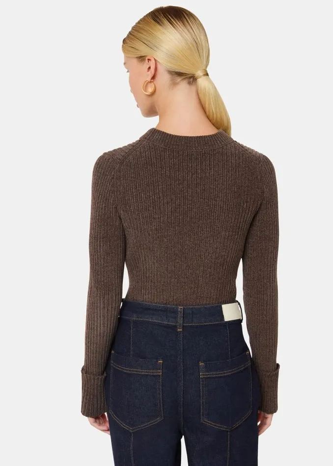 Whistles Sweaters and Cashmere Brown Chenille Rib Detail Sweater 8211 Women