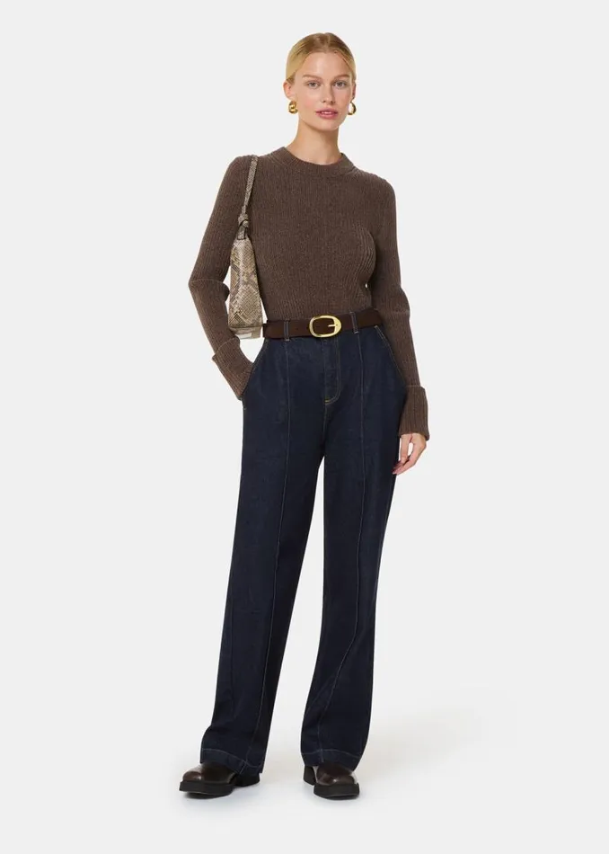 Whistles Sweaters and Cashmere Brown Chenille Rib Detail Sweater 8211 Women