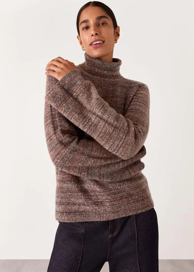Whistles Sweaters and Cashmere Brown Textured Mock Neck Sweater 8211 Women