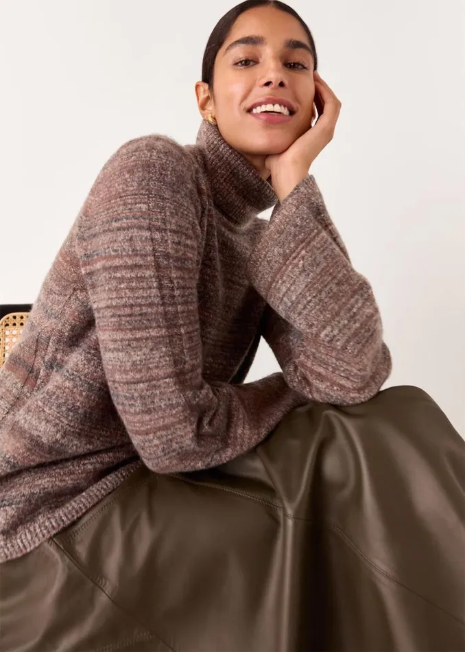 Whistles Sweaters and Cashmere Brown Textured Mock Neck Sweater 8211 Women