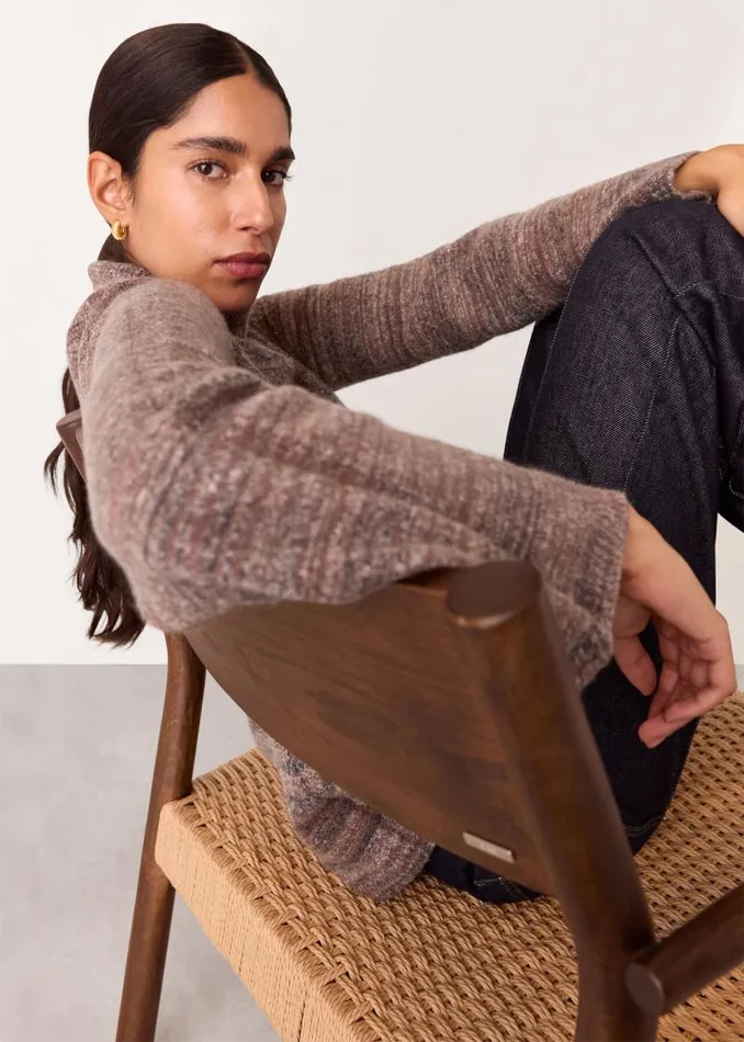 Whistles Sweaters and Cashmere Brown Textured Mock Neck Sweater 8211 Women