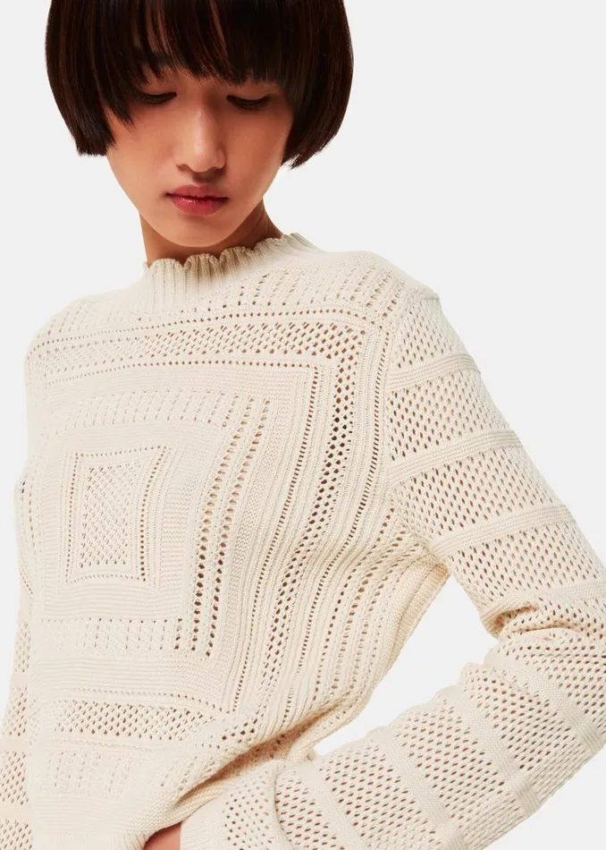 Whistles Sweaters and Cashmere Ivory Crochet Detail Knit 8211 Women