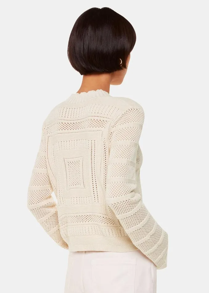 Whistles Sweaters and Cashmere Ivory Crochet Detail Knit 8211 Women