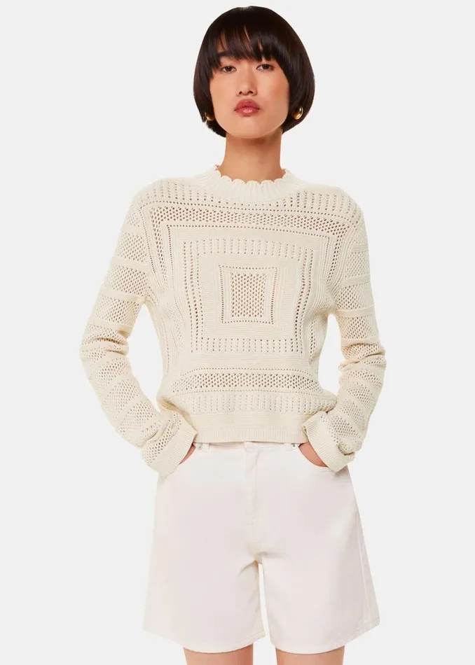 Whistles Sweaters and Cashmere Ivory Crochet Detail Knit 8211 Women