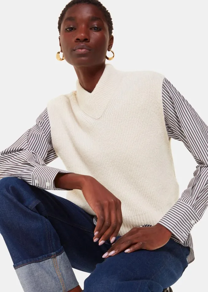 Whistles Sweaters and Cashmere Ivory High V Neck Sweater Vest 8211 Women