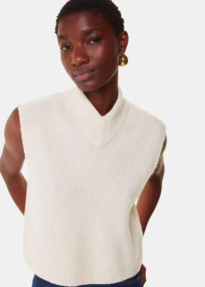 Whistles Sweaters and Cashmere Ivory High V Neck Sweater Vest 8211 Women