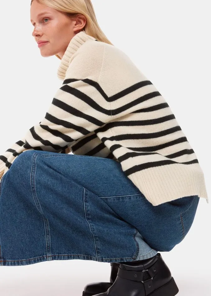 Whistles Sweaters and Cashmere Ivory Stripe Wool Turtleneck Sweater 8211 Women