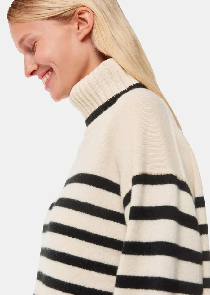 Whistles Sweaters and Cashmere Ivory Stripe Wool Turtleneck Sweater 8211 Women