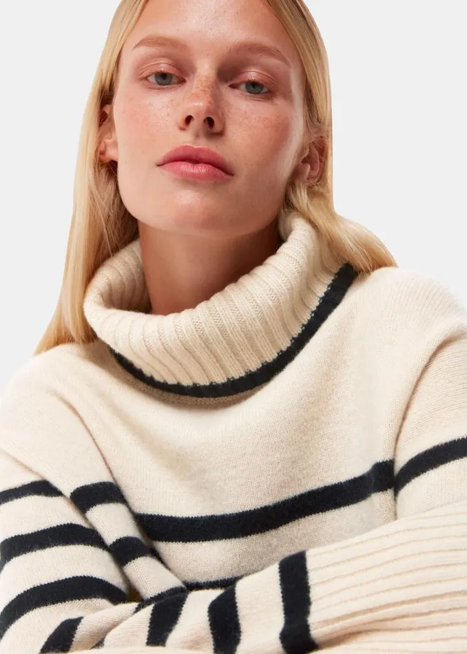 Whistles Sweaters and Cashmere Ivory Stripe Wool Turtleneck Sweater 8211 Women
