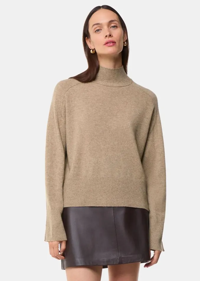 Whistles Sweaters and Cashmere Oatmeal Cashmere Mock Neck 8211 Women