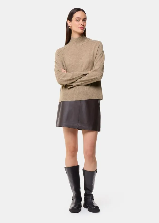 Whistles Sweaters and Cashmere Oatmeal Cashmere Mock Neck 8211 Women