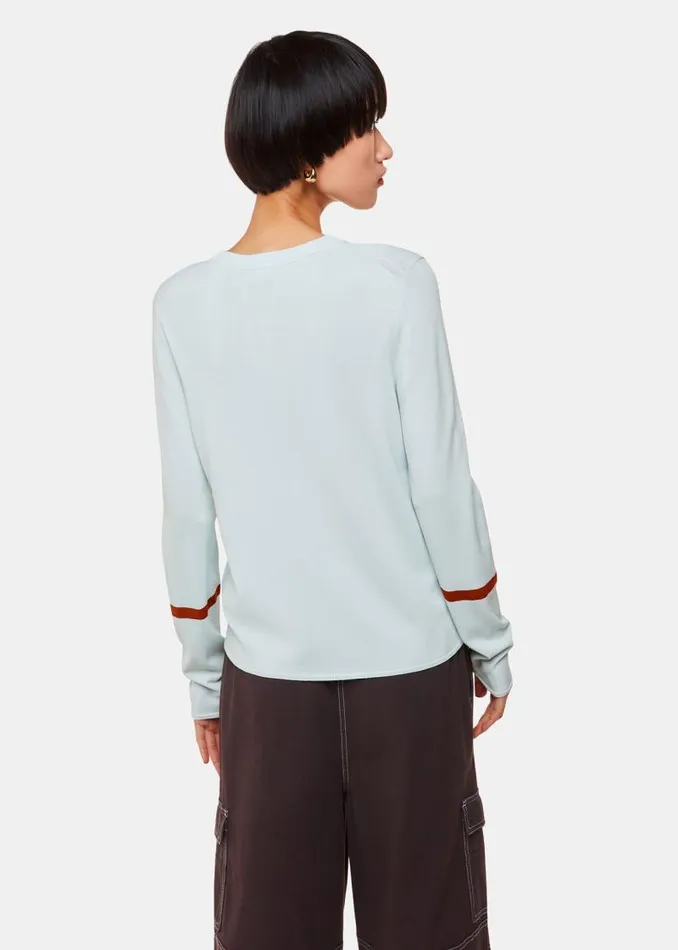 Whistles Sweaters and Cashmere Pale Blue Stripe Sleeve Detail Crew 8211 Women