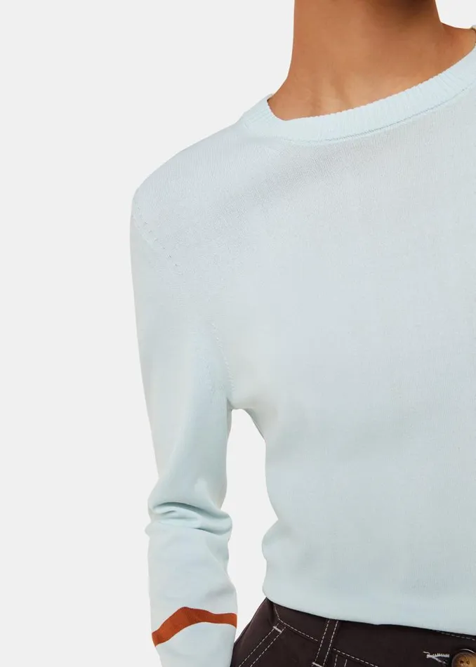 Whistles Sweaters and Cashmere Pale Blue Stripe Sleeve Detail Crew 8211 Women