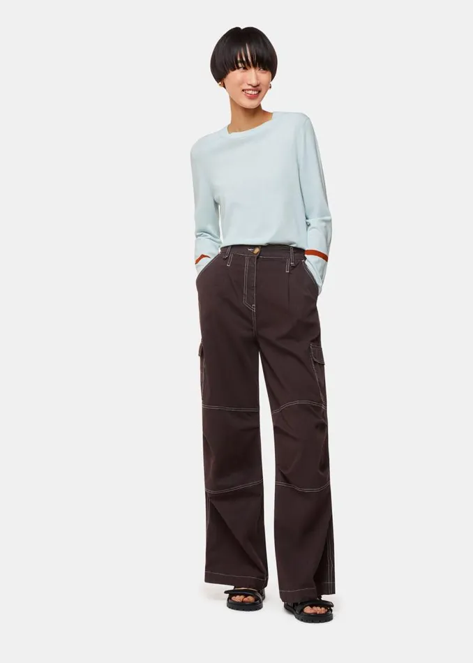 Whistles Sweaters and Cashmere Pale Blue Stripe Sleeve Detail Crew 8211 Women