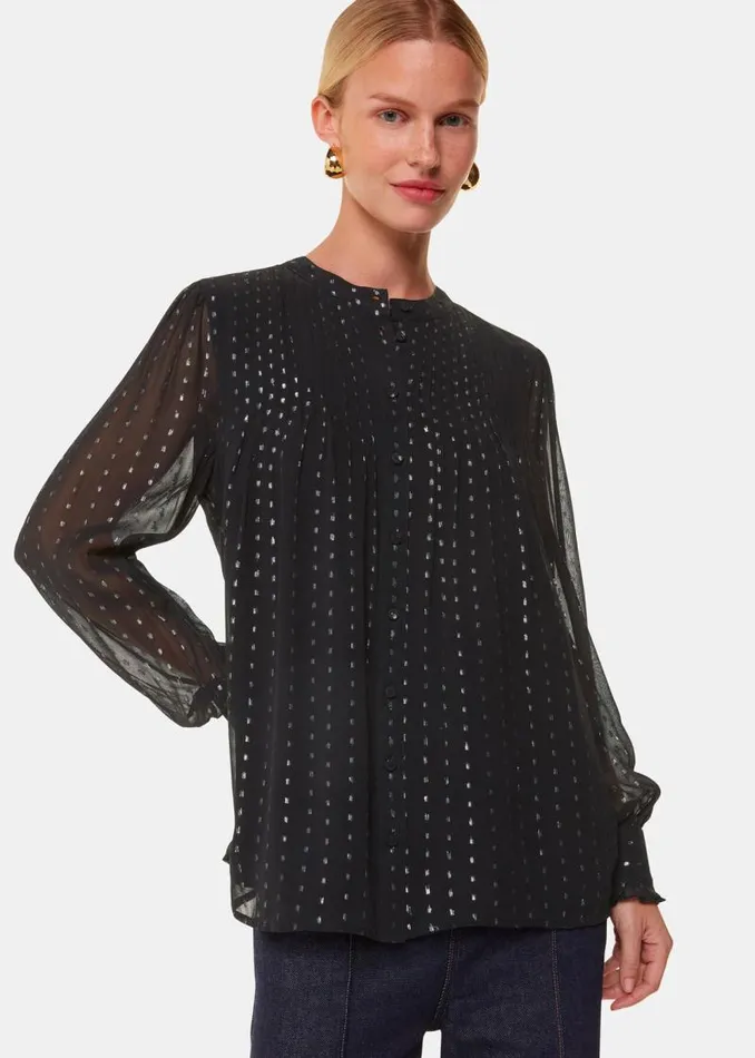 Whistles Tops Black Metallic Stripe Shirt 8211 Women