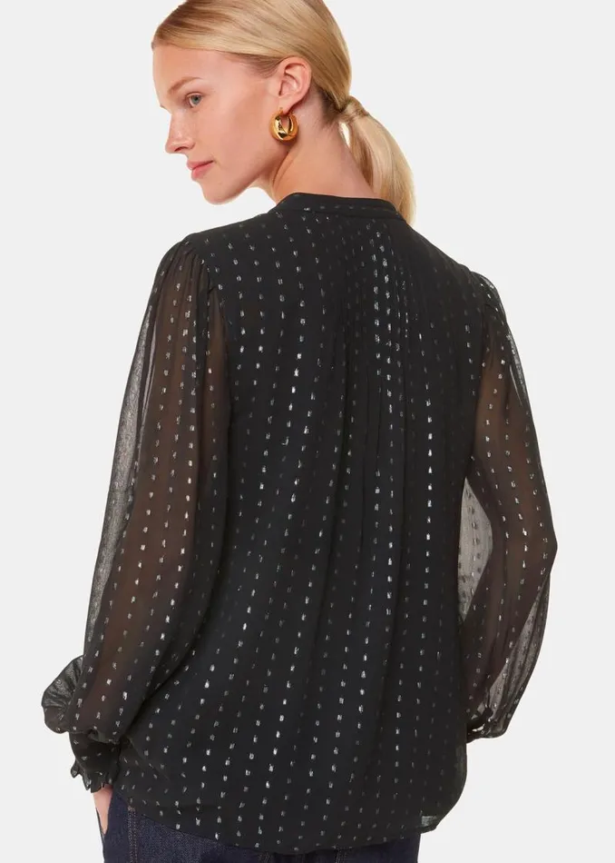 Whistles Tops Black Metallic Stripe Shirt 8211 Women