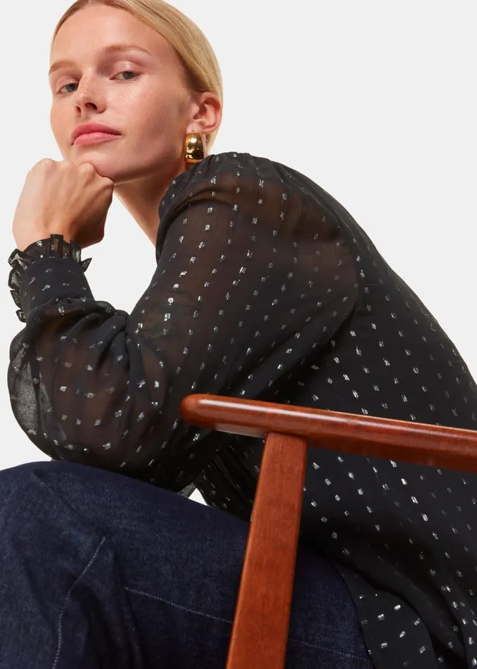 Whistles Tops Black Metallic Stripe Shirt 8211 Women