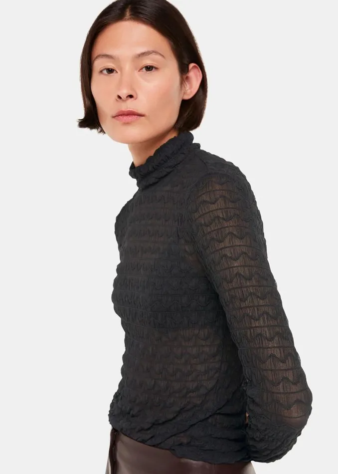 Whistles Tops Black Texture Ruched Top 8211 Women