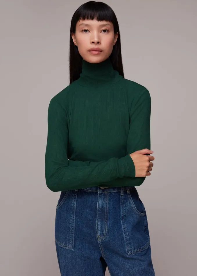 Whistles Tops Dark Green Essential Ribbed Turtleneck 8211 Women
