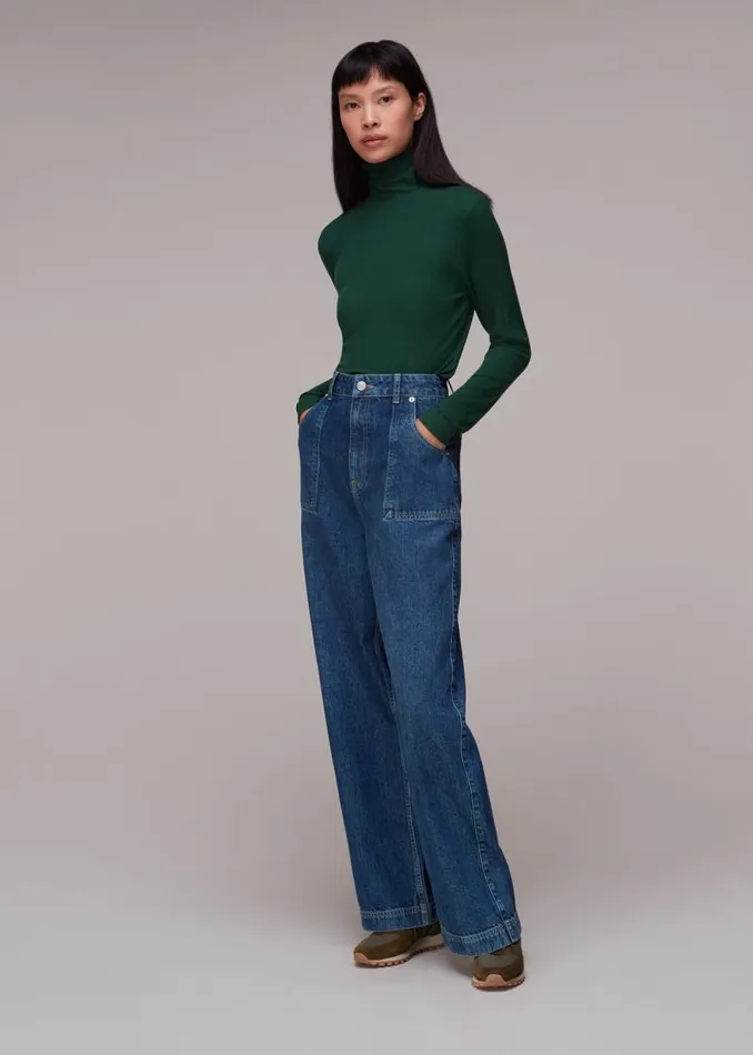 Whistles Tops Dark Green Essential Ribbed Turtleneck 8211 Women