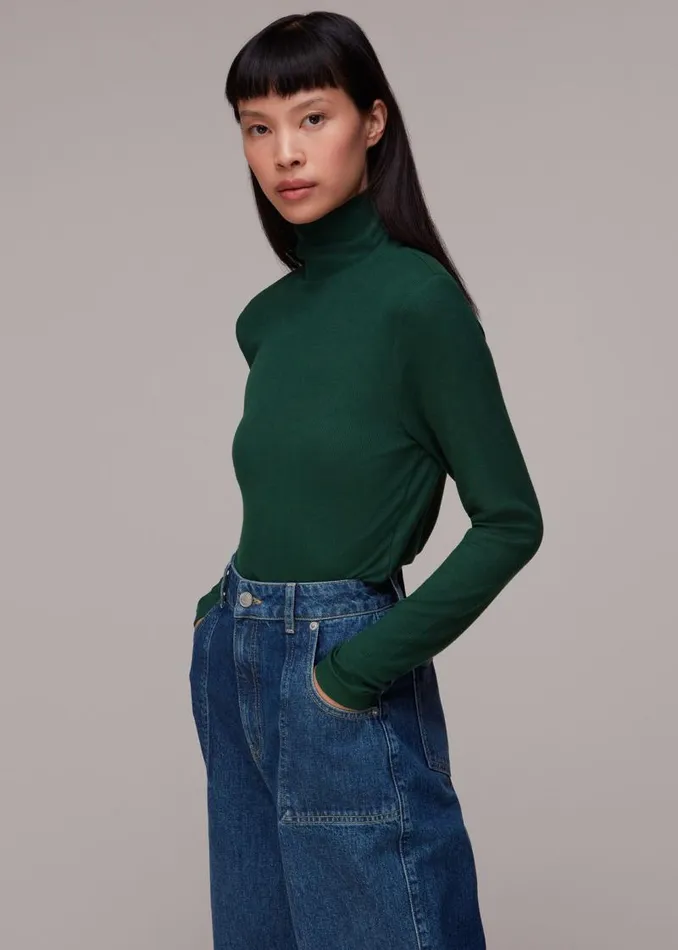 Whistles Tops Dark Green Essential Ribbed Turtleneck 8211 Women