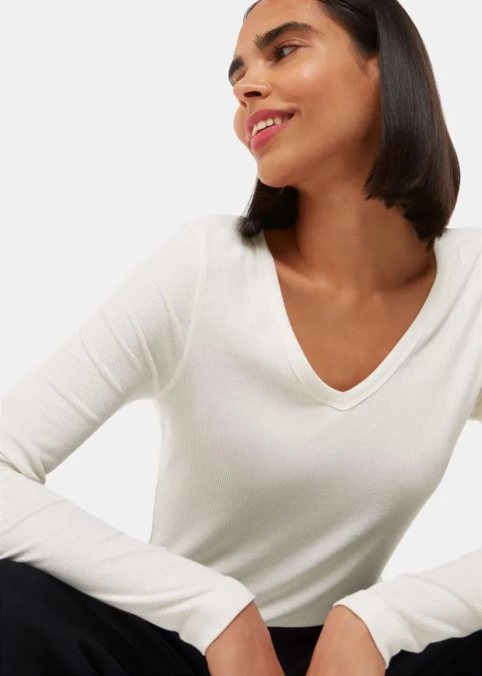 Whistles Tops Ivory Essential Ribbed V Neck 8211 Women