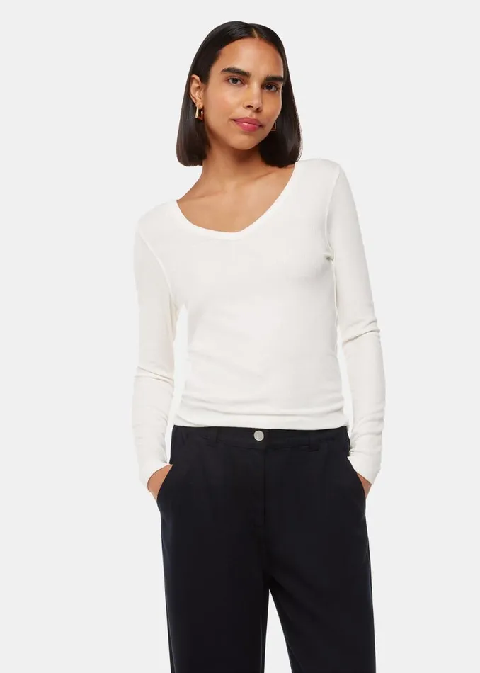 Whistles Tops Ivory Essential Ribbed V Neck 8211 Women