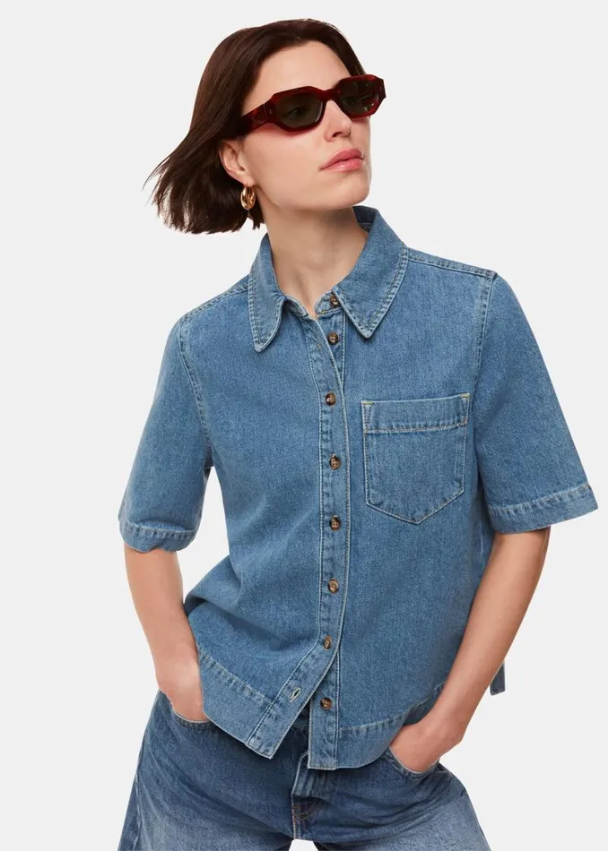 Whistles Tops Jade Short Sleeve Denim Shirt 8211 Women