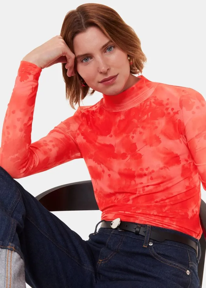 Whistles Tops Red Blurred Blooms Mesh Top 8211 Women