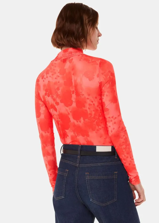 Whistles Tops Red Blurred Blooms Mesh Top 8211 Women