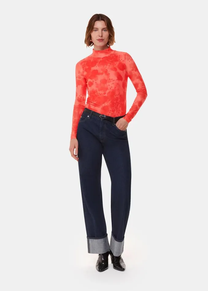 Whistles Tops Red Blurred Blooms Mesh Top 8211 Women