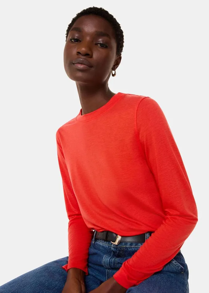 Whistles Tops Red Wool Blend Crew Neck Top 8211 Women