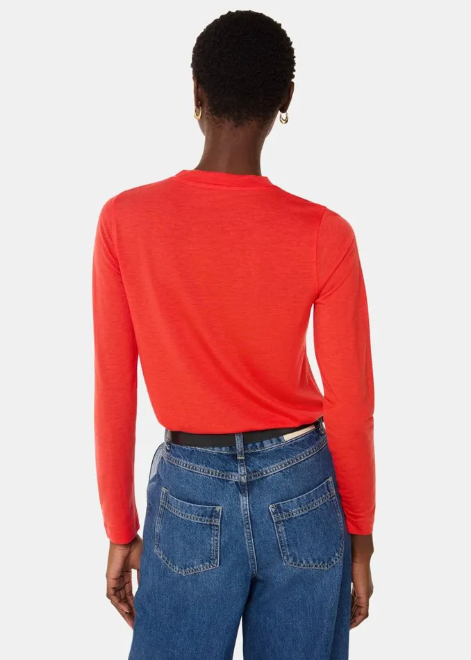 Whistles Tops Red Wool Blend Crew Neck Top 8211 Women