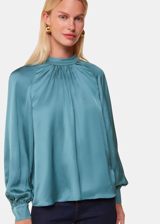 Whistles Tops Teal Lea Satin Blouse 8211 Women