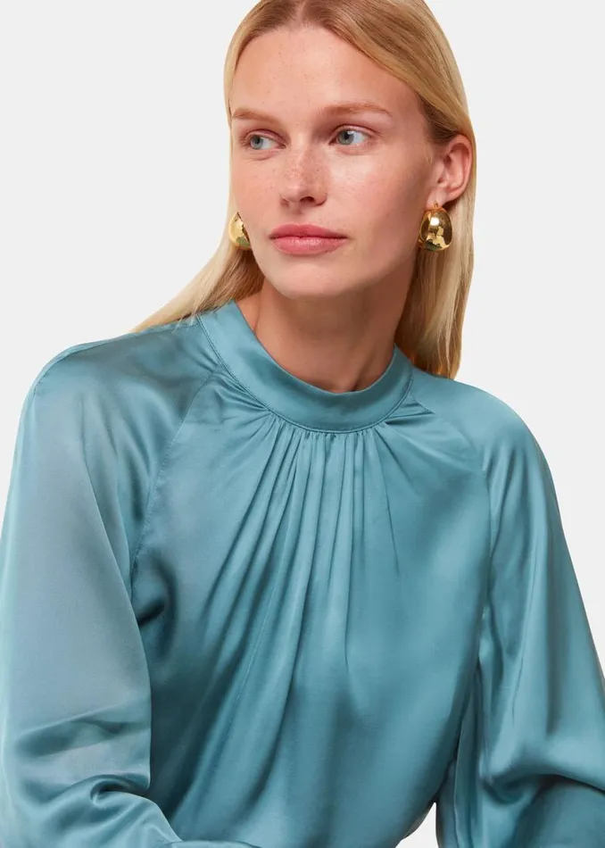 Whistles Tops Teal Lea Satin Blouse 8211 Women