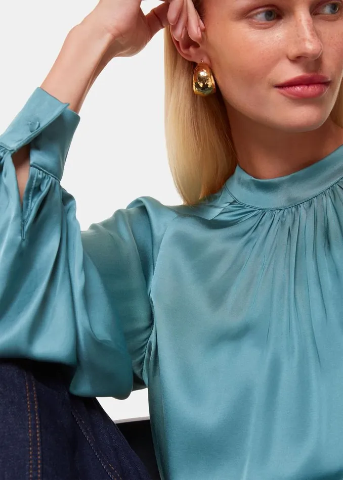 Whistles Tops Teal Lea Satin Blouse 8211 Women