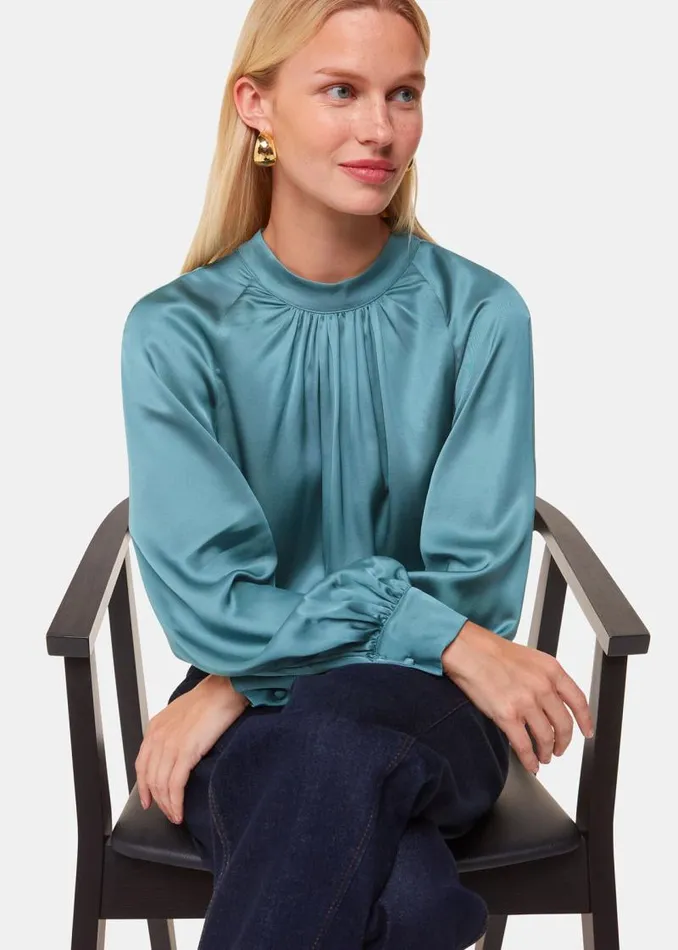 Whistles Tops Teal Lea Satin Blouse 8211 Women