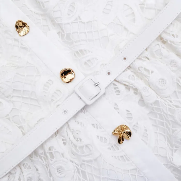 White Cotton Lace Button Midi Dress Women Self Portrait Dresses White Cotton Lace Button Midi Dress Women Self Portrait Dresses