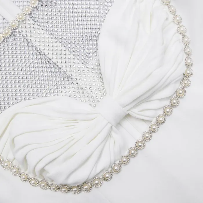 White Crepe Diamante Mesh Mini Dress Women Self Portrait Dresses White Crepe Diamante Mesh Mini Dress Women Self Portrait Dresses