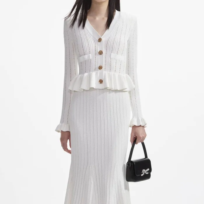 White Knit Peplum Midi Dress Women Self Portrait Dresses White Knit Peplum Midi Dress Women Self Portrait Dresses